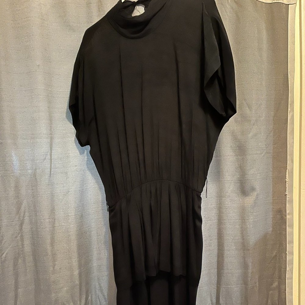 Black Rayon Mid Length Evening or Dinner Dress